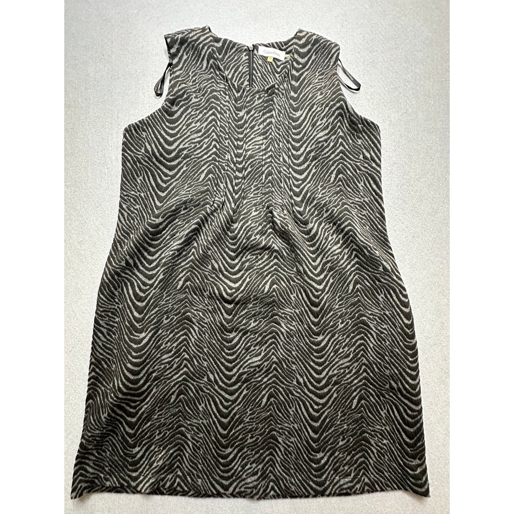 Calvin Klein Womens Zebra Print Sleeveless Shift Dress Gray Black Size 12 - 37